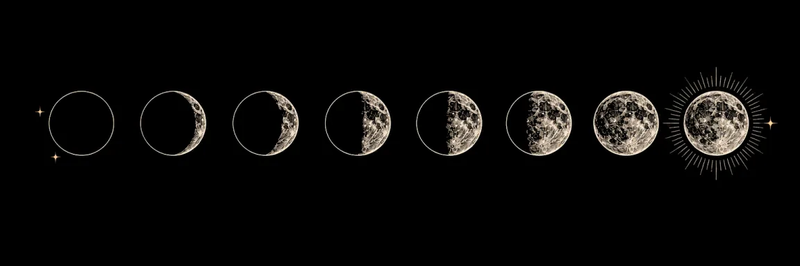 Eight moon phases going from new moon to full moon