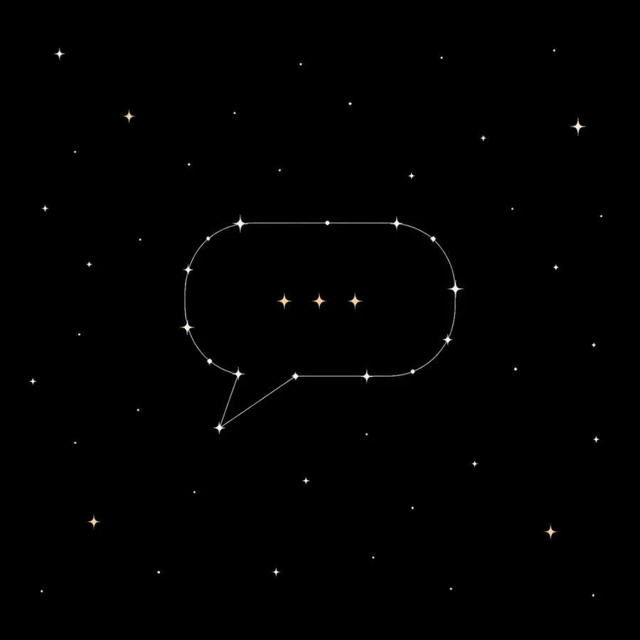 Stars connected into the shape of a chat bubble, with three gold stars inside like a typing indicator